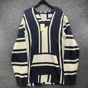Lucky Brand Mens Baja Hoodie Navy White Striped Cotton Cashmere 7M50405 Large